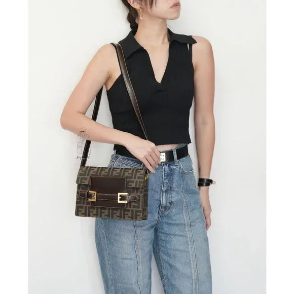 Fendi Tobacco Monogram Zucca Canvas Shoulder Bag - Picture 11 of 13